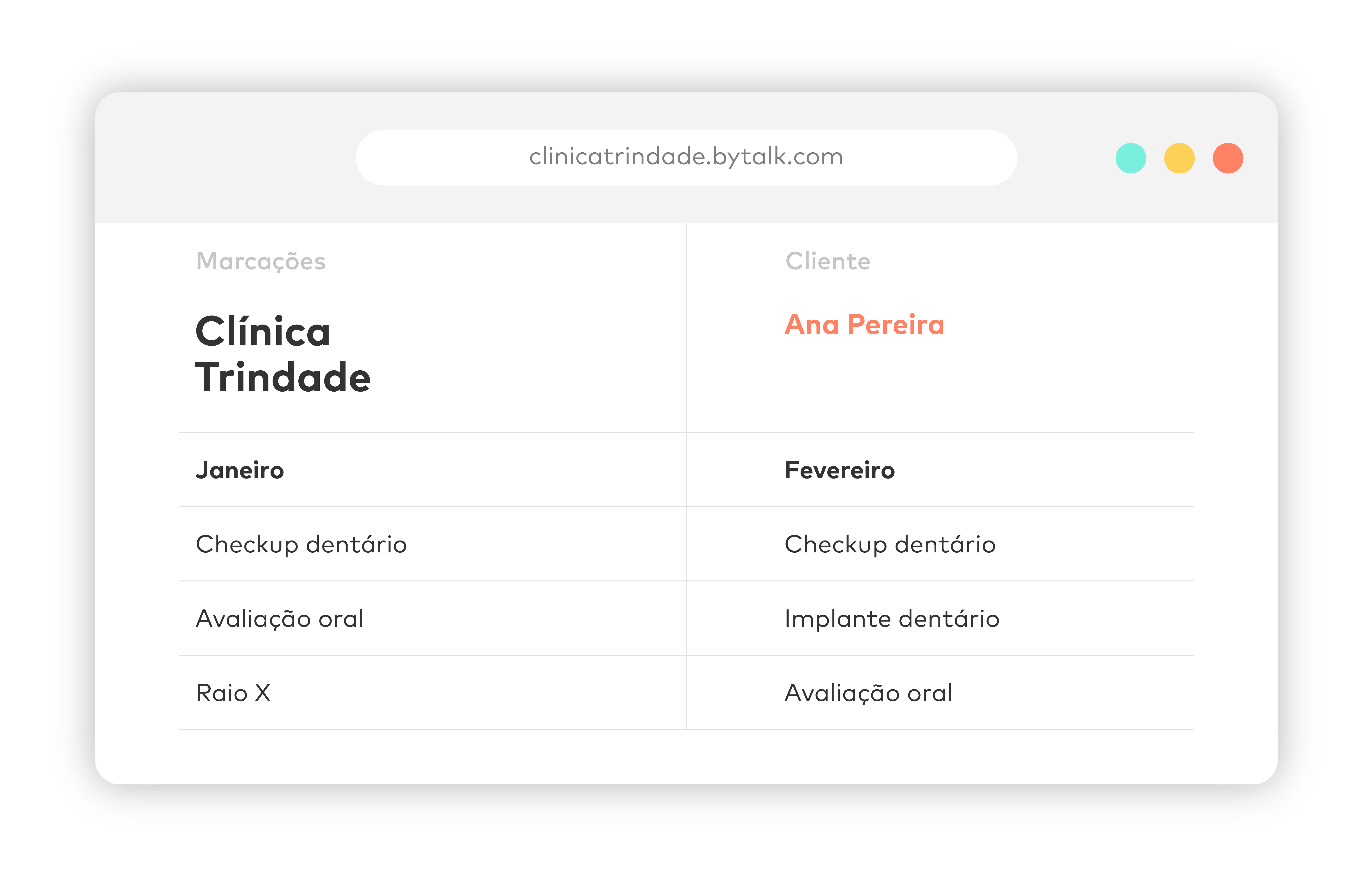 página de marcação de consultas online de uma clínica dentária