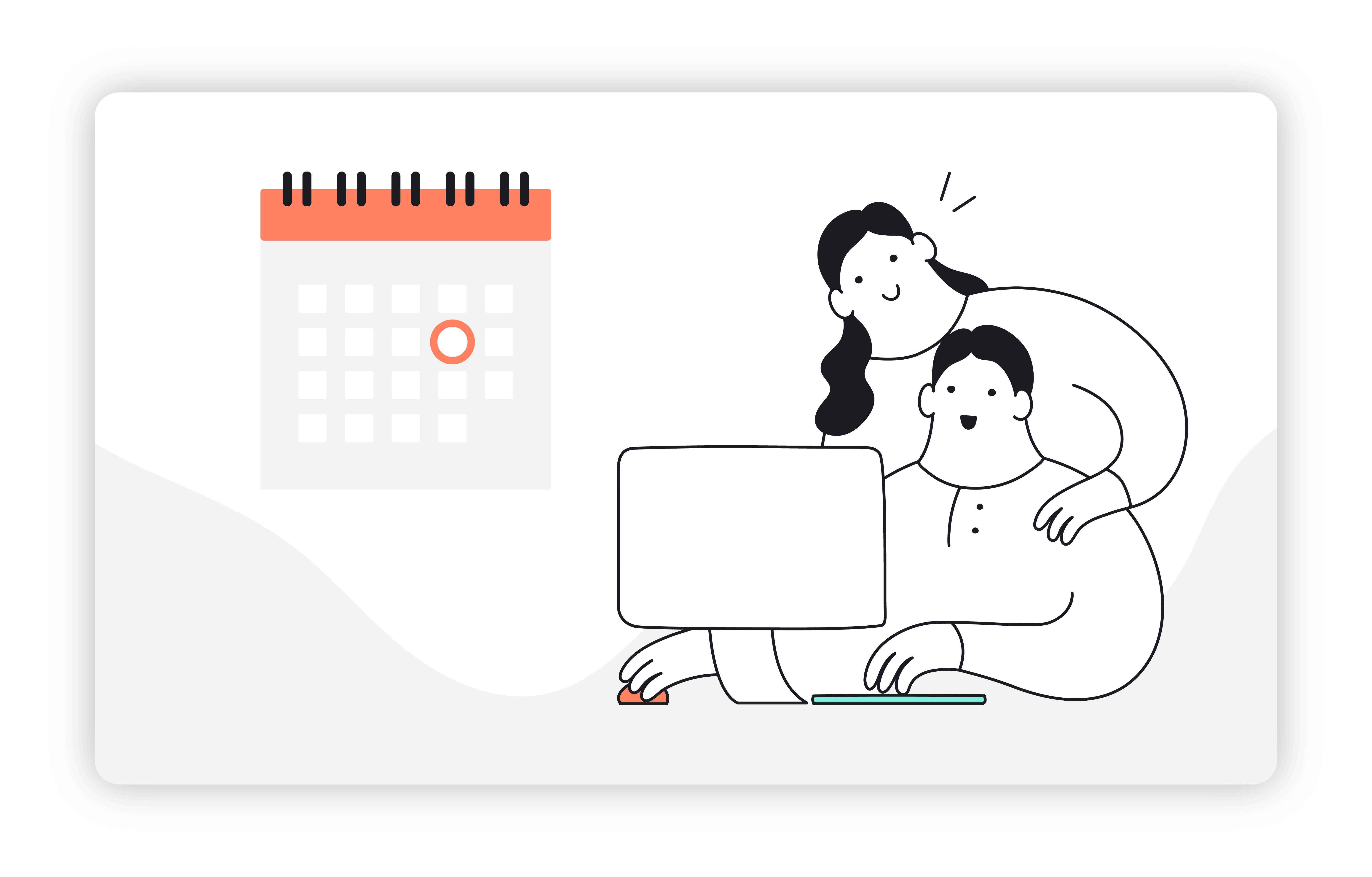 ilustração de duas pessoas a consultar uma agenda online